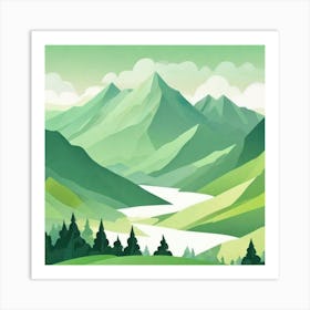 Misty mountains background in green tone 6 Art Print