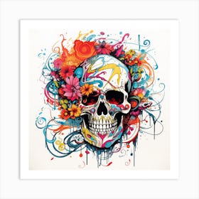 Abstract Colorful Skull Splash Vibrant Paint Art Print