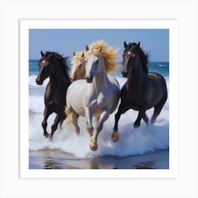 Horses Running On The Beach Art Print