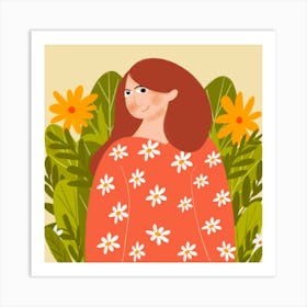 Girl with flower  Art Print