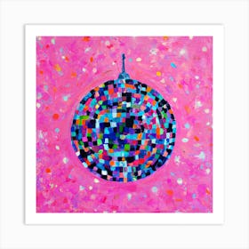 Disco Ball Pink Oil Paint Square Art Print