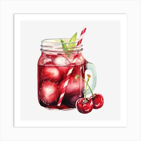 Cherry Cocktail In A Mason Jar Art Print