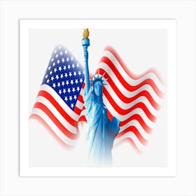 Statue Of Liberty And Usa Flag Art Art Print