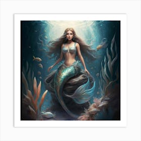 Mystical Mermaid Underwater Print Art Art Print