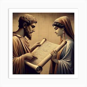 Reading a papyrus scroll 3 Art Print