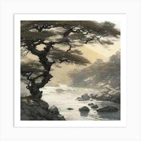 Lone Tree By The River Art Print
