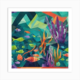 Deep Sea Adventure Cubism Style Art Print