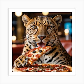 Leopard Eating Pizza Art Print