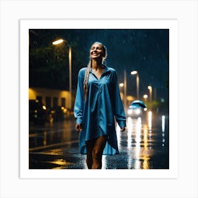 Beautiful Young Woman In The Rain Art Print