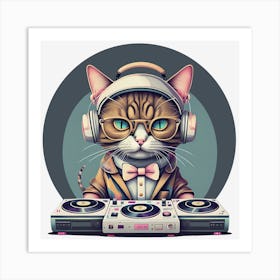 Fashionable Portrait Of Anthropomorphic Cute Cat Dj Generated By Ai 1 Art Print