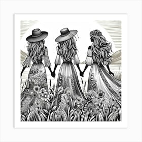 Boho art Silhouette of women Art Print