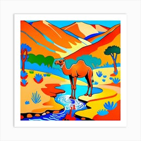 Camel In Water Art Print