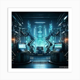 Cyber Industrial Landscape Featuring Advanced Automation Sleek Robotic Arms Performing Intricate Ta (7) Art Print