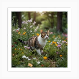Cat In The Meadow Art Print