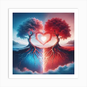 Two Trees In A Heart Shape Art Print