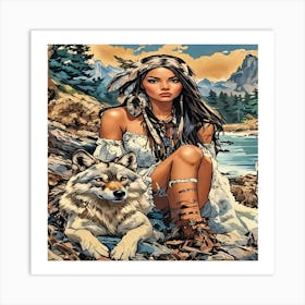 Native American Woman And Wolf-Drucke 09.12.2024--aa66a2 Art Print