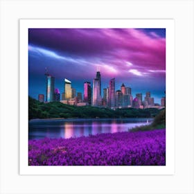 Purple City Skyline 2 Art Print