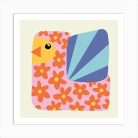 Bird With Flowers Happy Kids Art Print