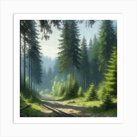 Forest Path, Acrylic Painting Style Art Print