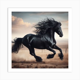 Black Horse Galloping Art Print