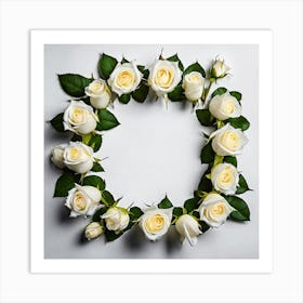 White Roses Wreath Art Print