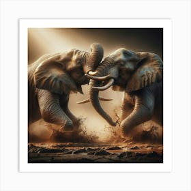 Two Elephants Fighting Art Print