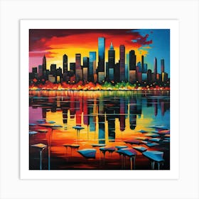 Cityscape At Sunset Art Print