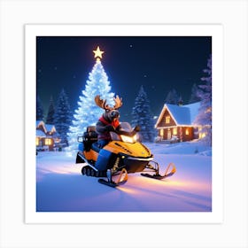 Snowmobile With Reindeer Art Print