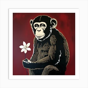 Doty monkey with flower Art Print