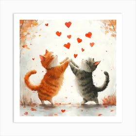 Dancing Cats Under Falling Heart 15 Art Print