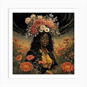 Woman In A Field Of Flowers Art Print