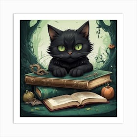 Black Cat On Books Art Print