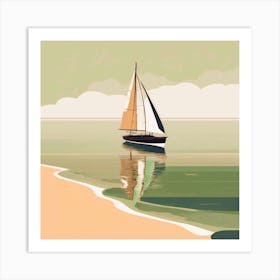 Sailboat By The Beach, Tranquility, Calm, Minimilist  Art Print