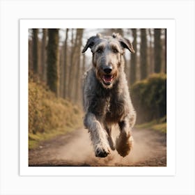 Irish Wolfhound Running In The Woods 2 Art Print