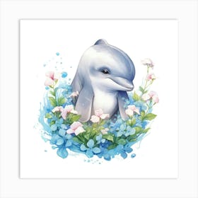 Dolphin In Flowers 1 Affiche