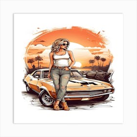 Girl With Car Art Print