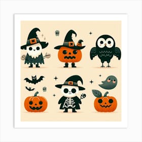 Halloween Skeletons - Cute Vector style Illustration Art Print