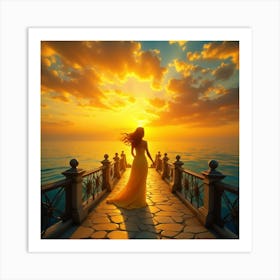 Beautiful Woman At Sunset Art Print