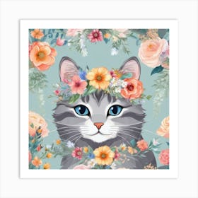 cat floral pattern 1 Art Print