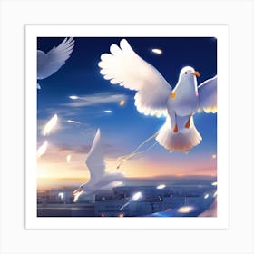 Doves Flying In The Sky Art Print