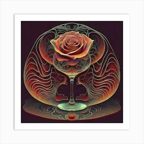 A rose in a glass of water among wavy threads 7 Art Print
