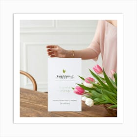 A Minimal And Decorated Nature Inspired Invitation Card A Woman In A Pastel Pink Top Is Gently Layi (3) Art Print