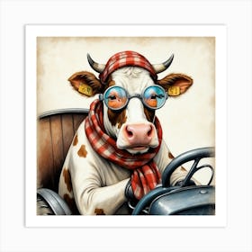 Cow In A Car 4 Art Print