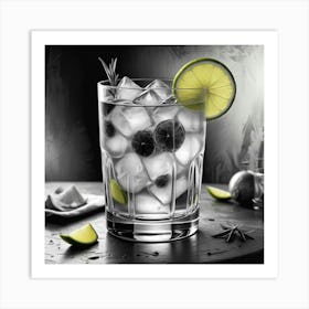 Black And White Image Of A Cocktail Art Print