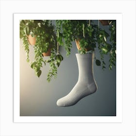 White Socks Hanging From Plants Art Print