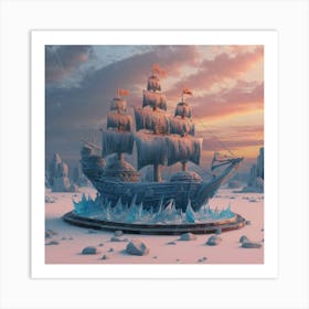 Beautiful ice sculpture in the shape of a sailing ship 4 Art Print