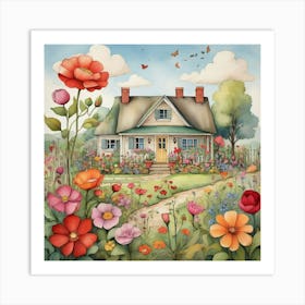 Cottage Garden Children's Drawing Art Print 3 Art Print