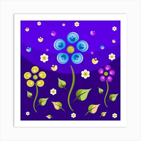 Flowers On Purple Background Art Print