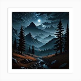 Scenic Mountain Landscape at Night Art Print