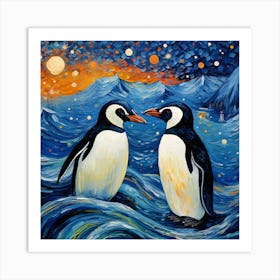 Penguins At Night 2 Art Print